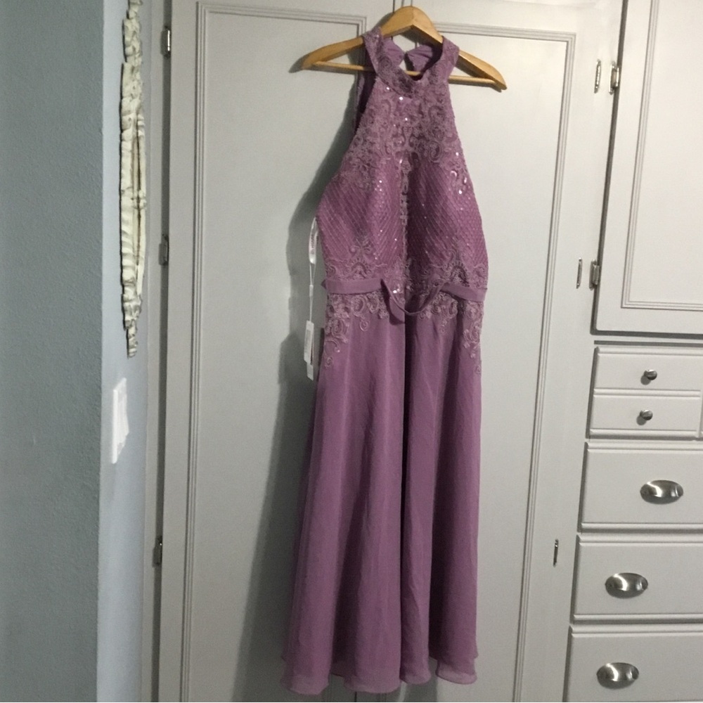 NWT JJ’s House A Line Halter Chiffon Lace Cocktail Dress Sequins Size 16W